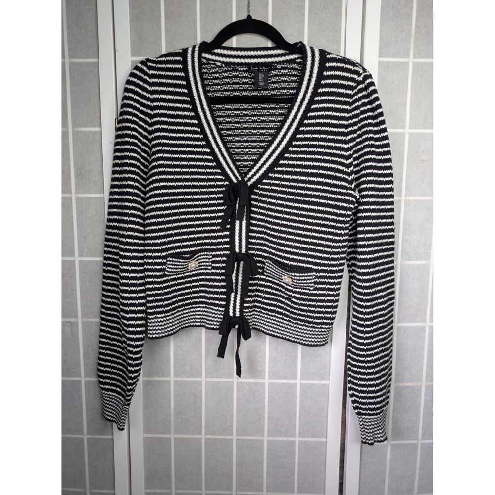 Nicole Miller New York Womens Small Sweater Tie Front Cardigan Coquette Bow